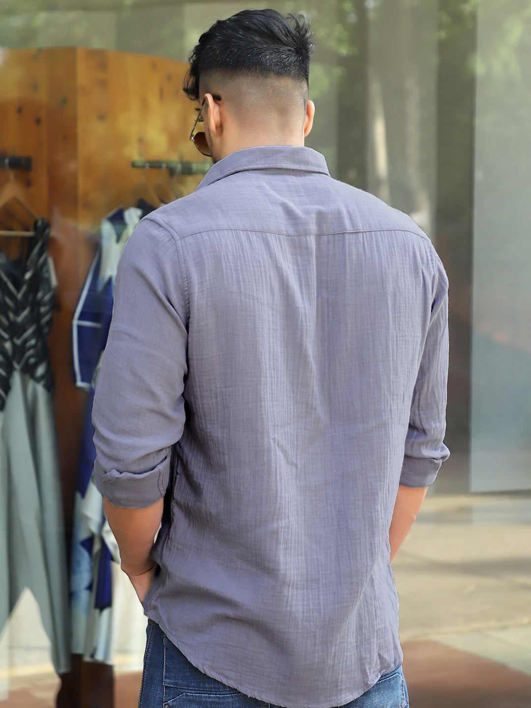Vero Vibe Lucas Double Clothe Stone Blue Shirt