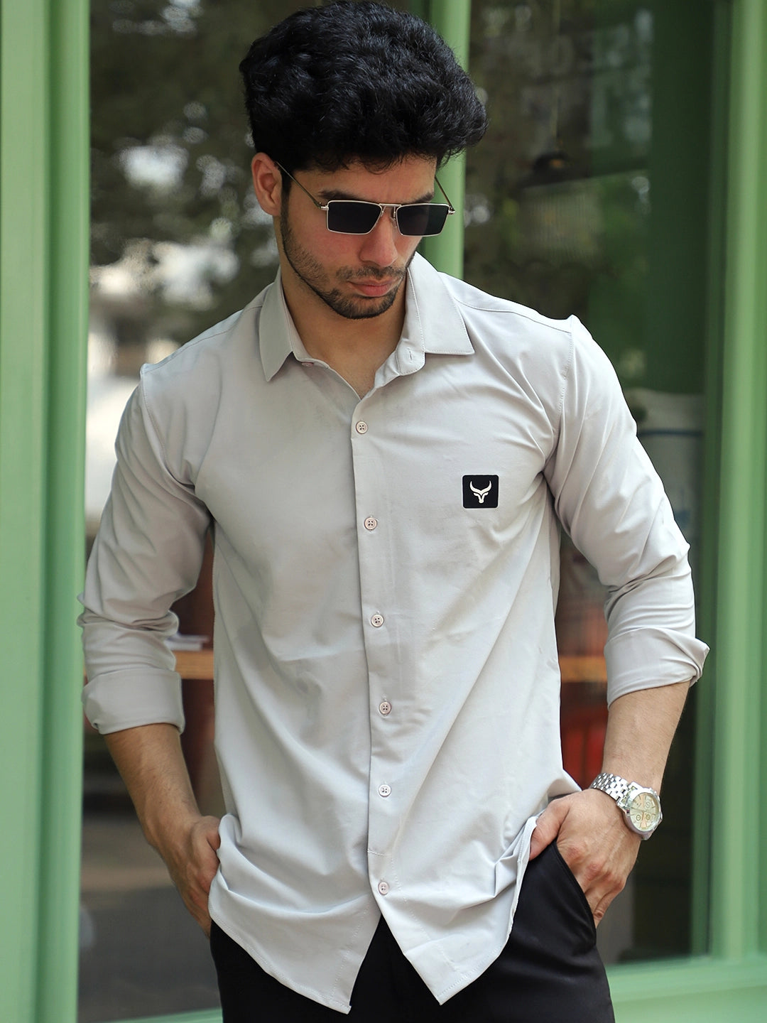 Andrey Stretchable Matt Silver Full Sleeve Shirt
