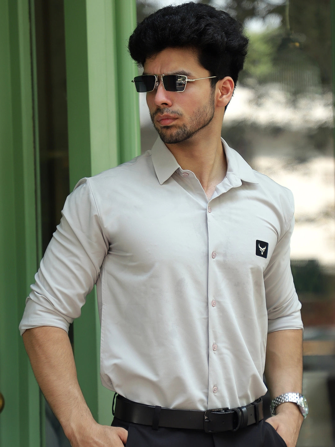 Andrey Stretchable Matt Silver Full Sleeve Shirt