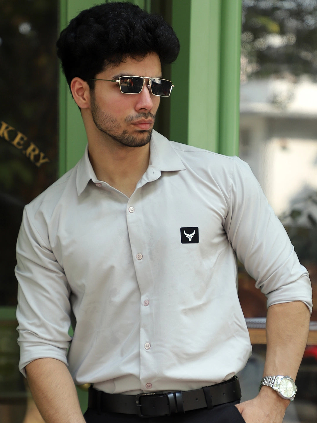 Andrey Stretchable Matt Silver Full Sleeve Shirt