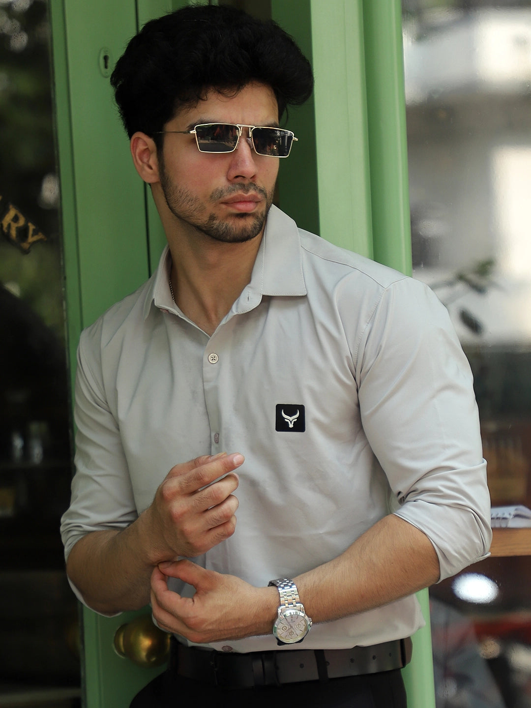 Andrey Stretchable Matt Silver Full Sleeve Shirt
