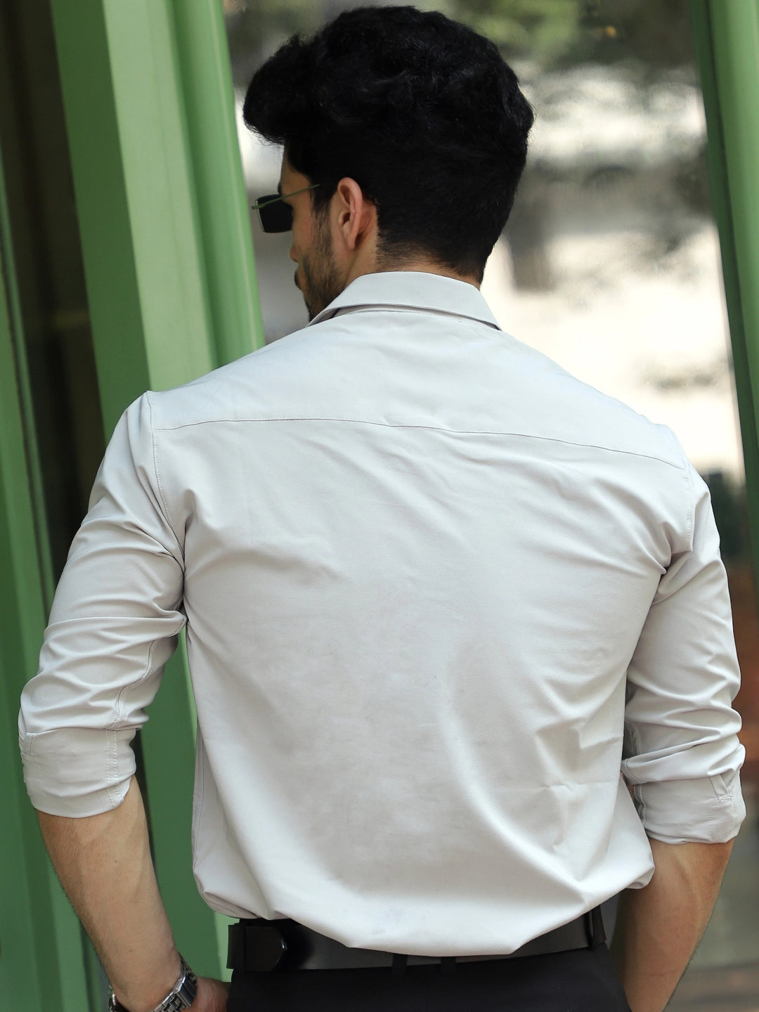 Andrey Stretchable Matt Silver Full Sleeve Shirt