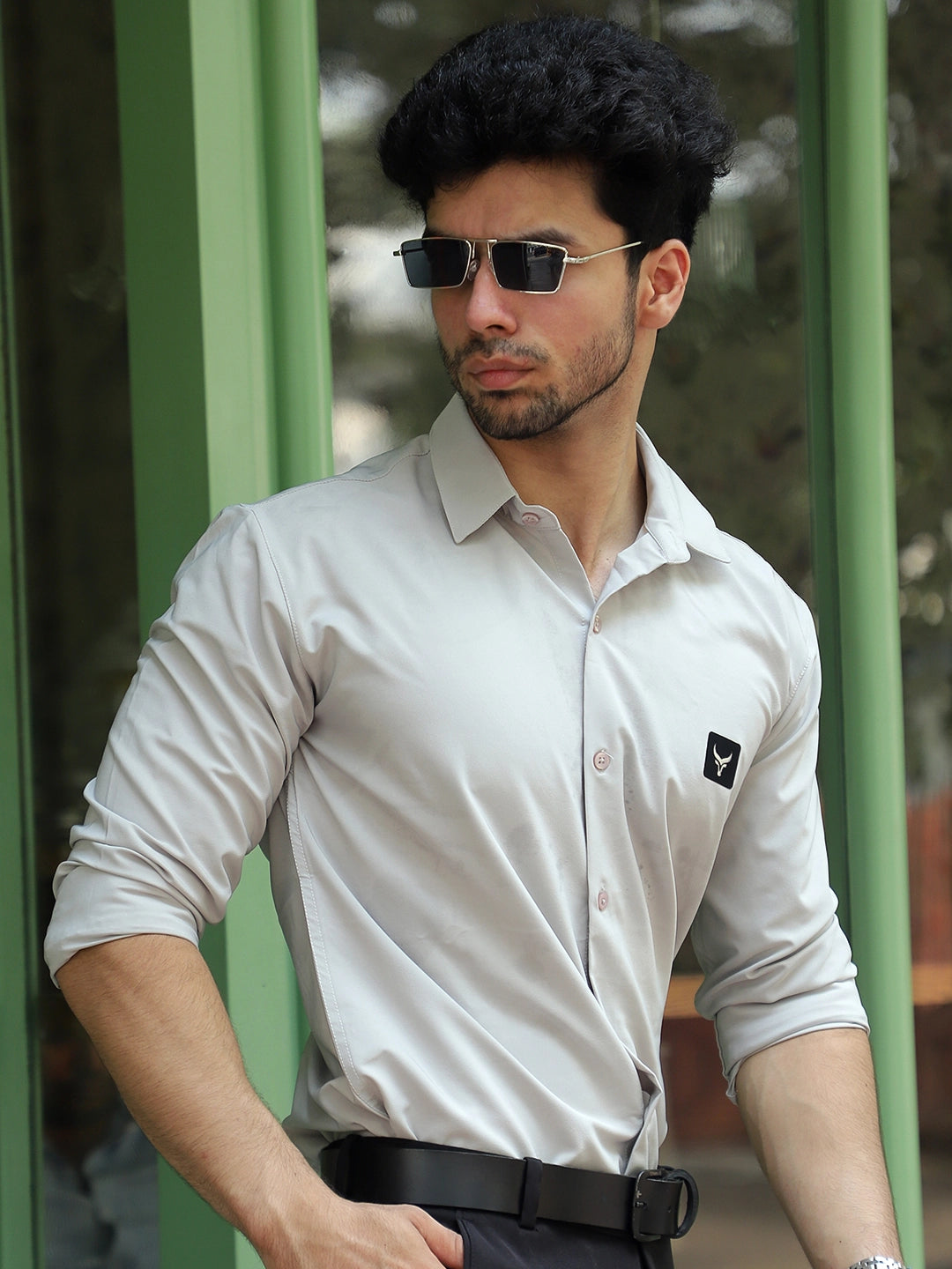 Andrey Stretchable Matt Silver Full Sleeve Shirt