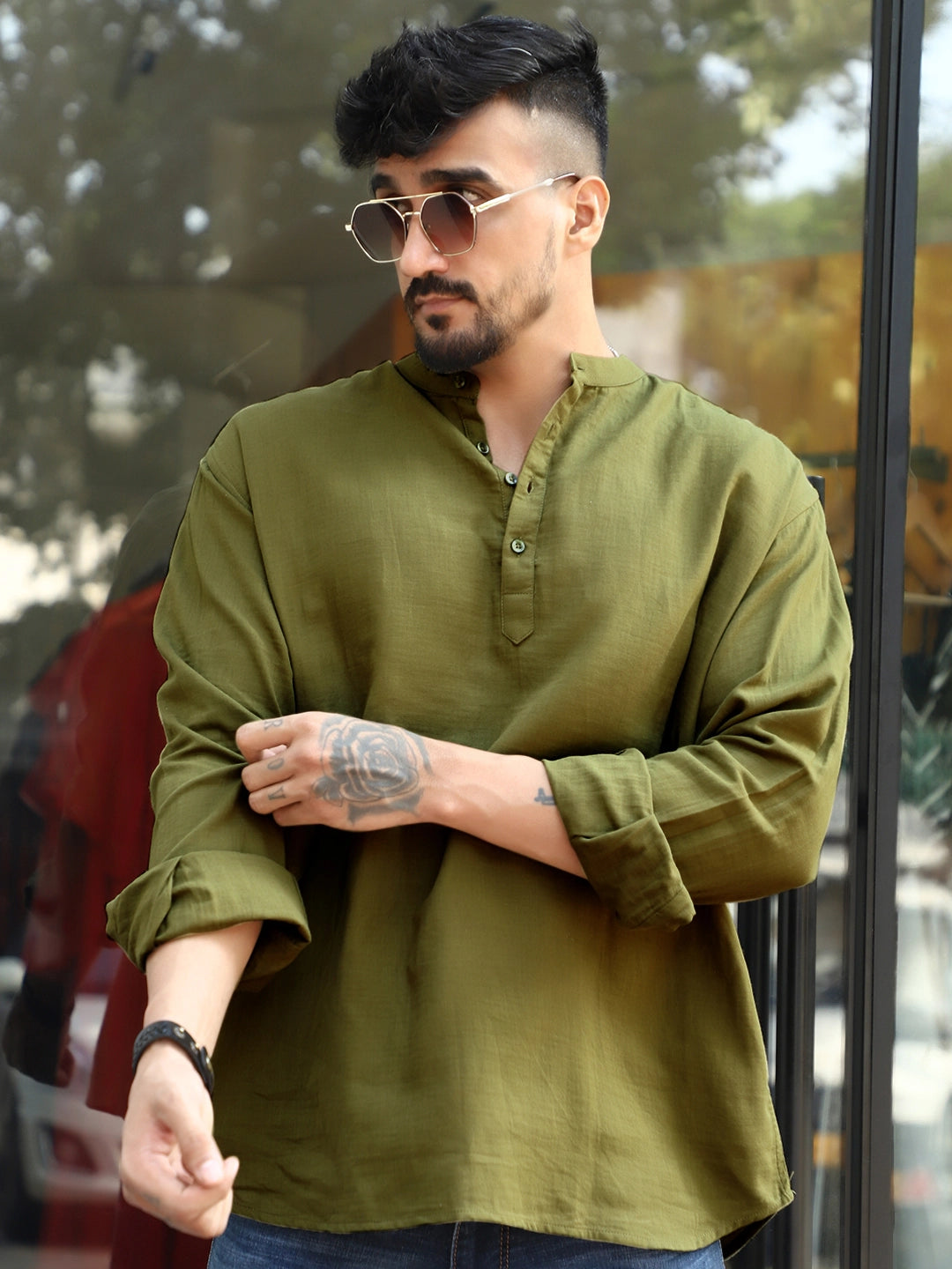 Fusion Drift Avocado Green Kurta