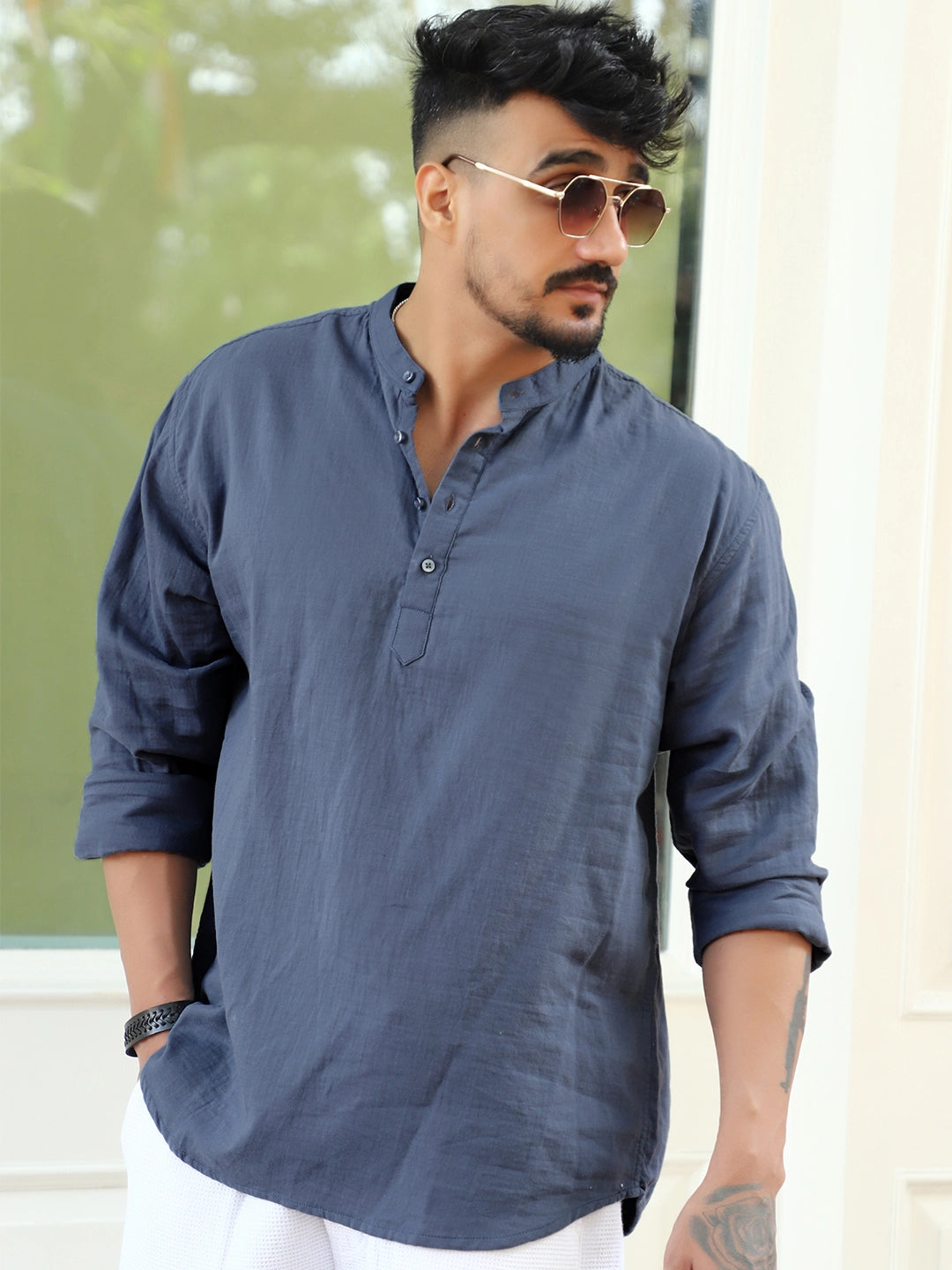 Fusion Drift Ocean Blue Kurta