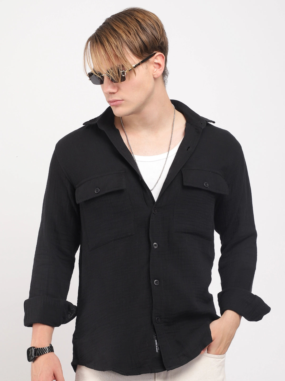 Vero Vibe Lucas Double Clothe Black Shirt