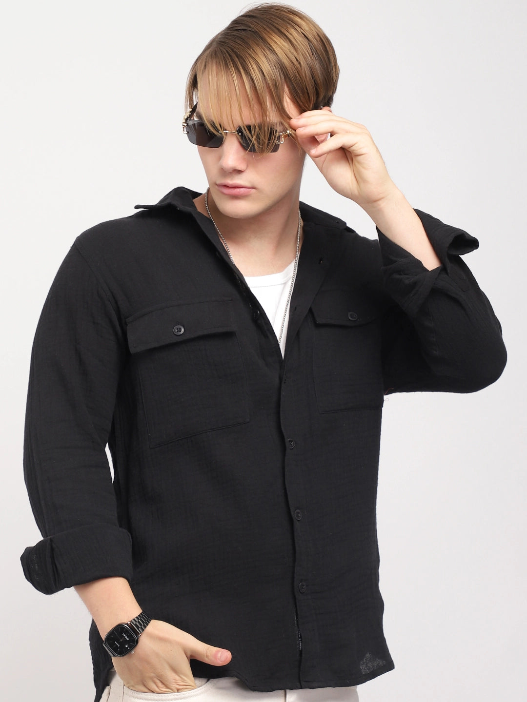 Vero Vibe Lucas Double Clothe Black Shirt