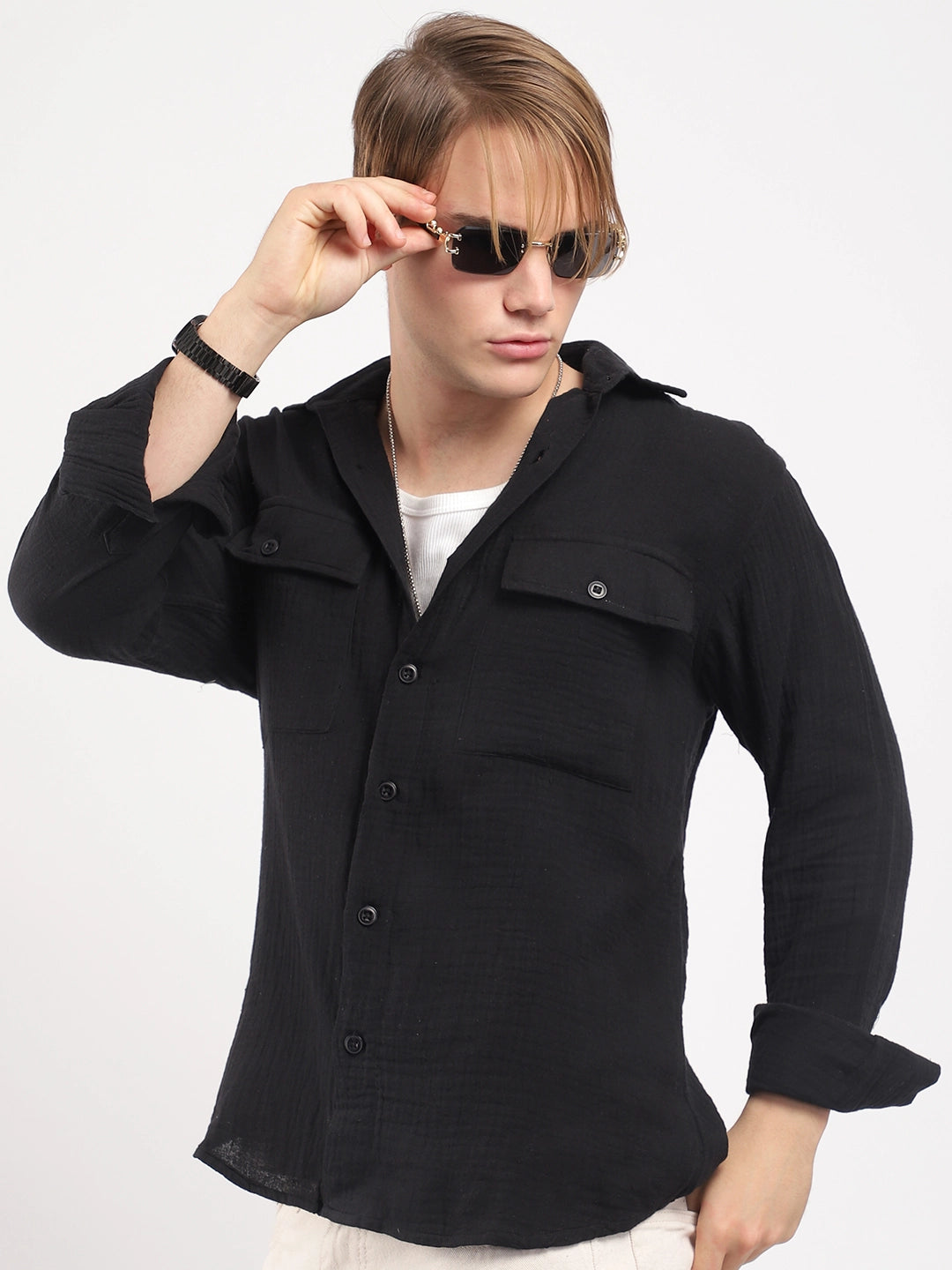 Vero Vibe Lucas Double Clothe Black Shirt