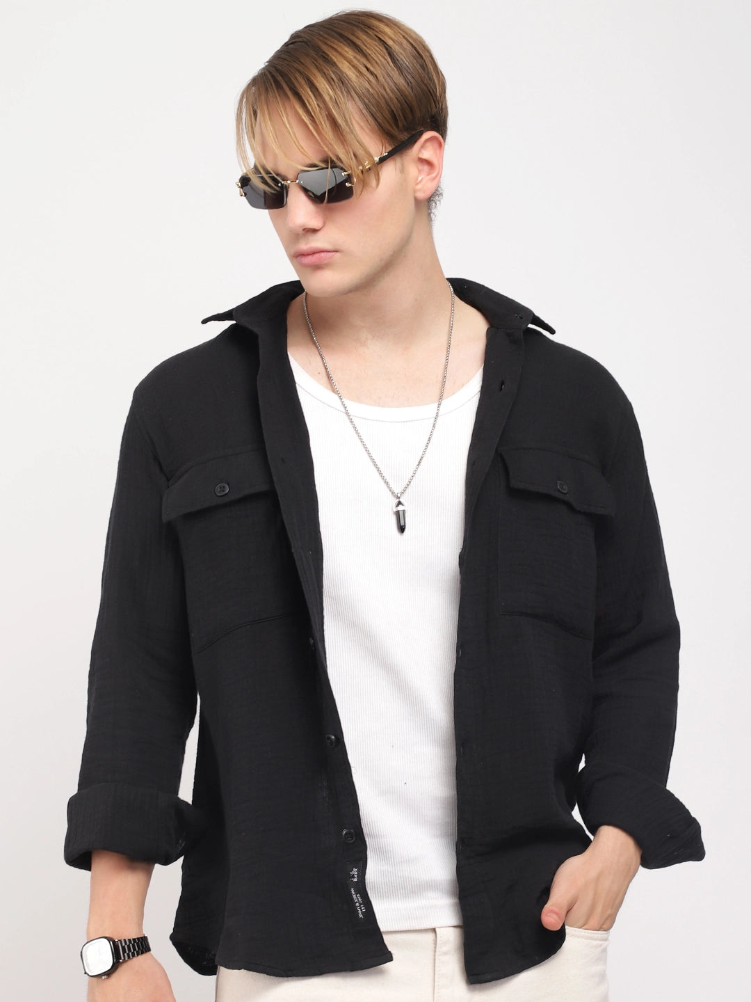 Vero Vibe Lucas Double Clothe Black Shirt