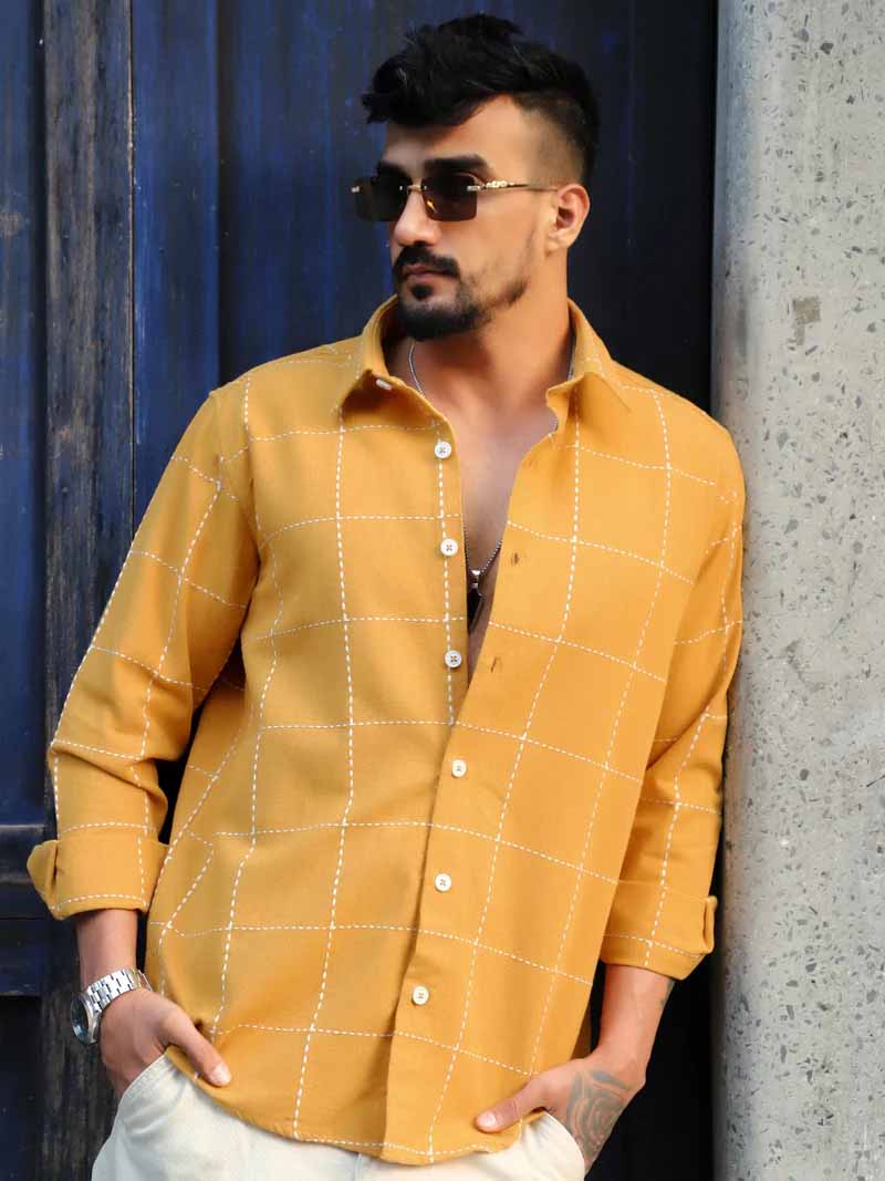 Skywave Mustard Check Full Sleeve Shirt
