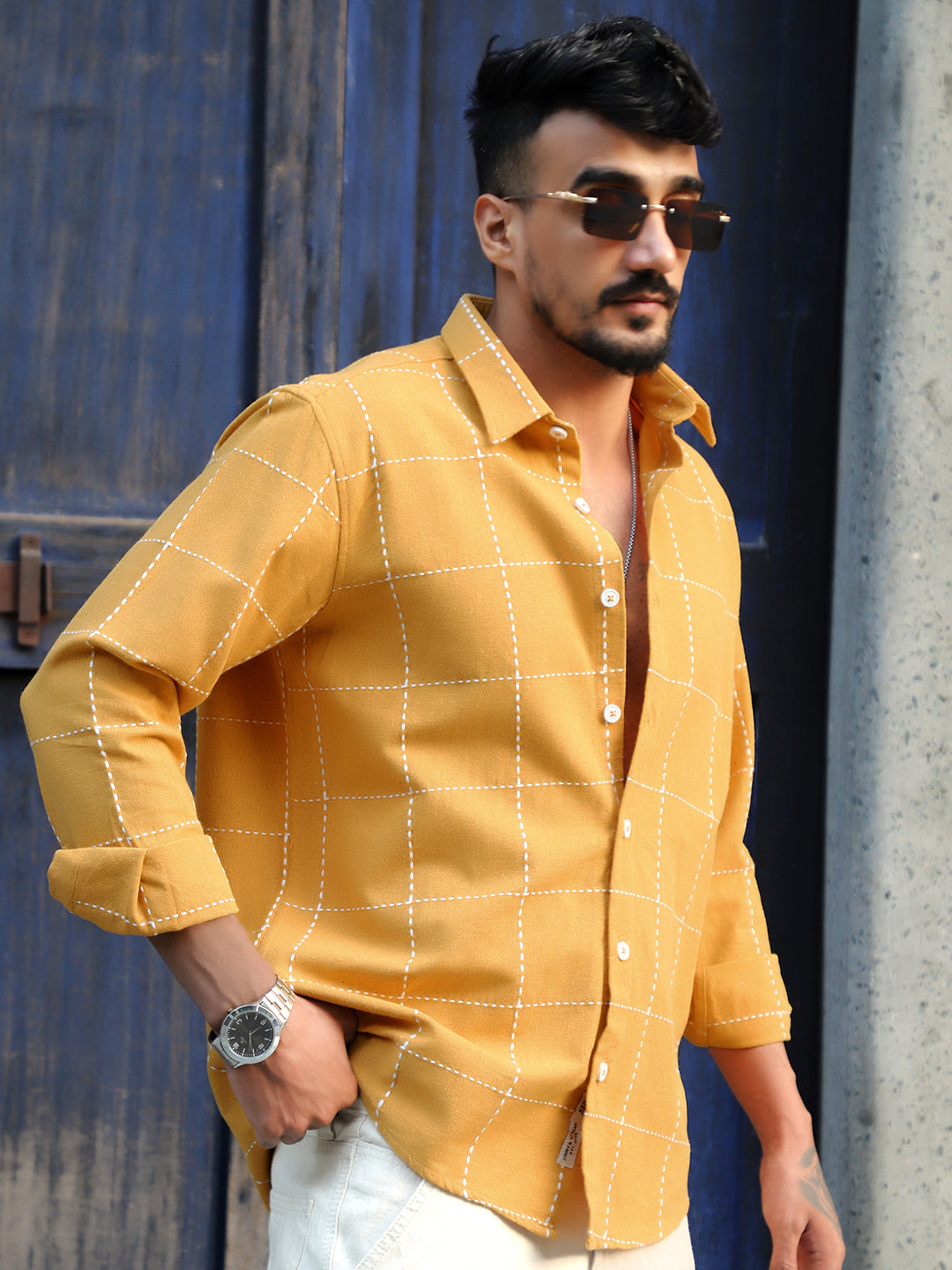 Skywave Mustard Check Full Sleeve Shirt