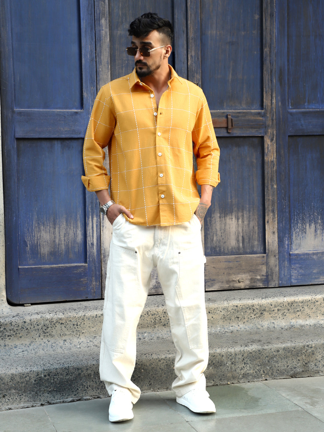 Skywave Mustard Check Full Sleeve Shirt