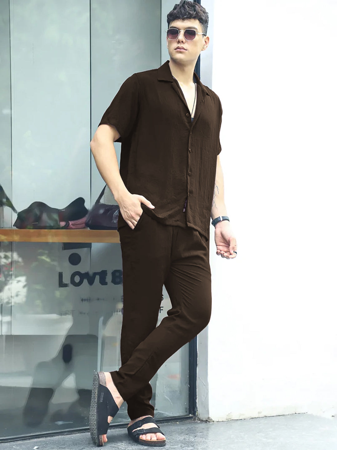 Linen Atlantis Dark Brown Co Ord Set