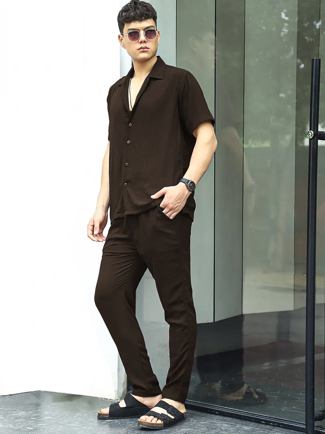 Linen Atlantis Dark Brown Co Ord Set