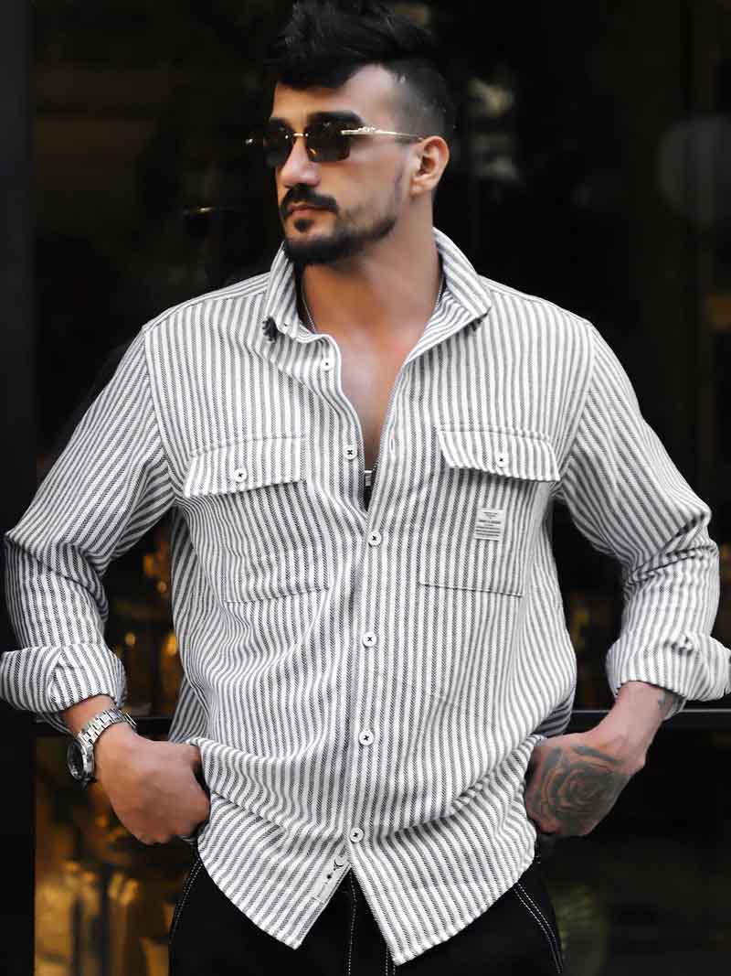 Chiron Thread White Stripe full sleeve Shirt