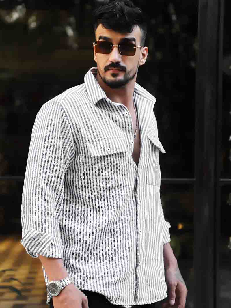 Chiron Thread White Stripe full sleeve Shirt
