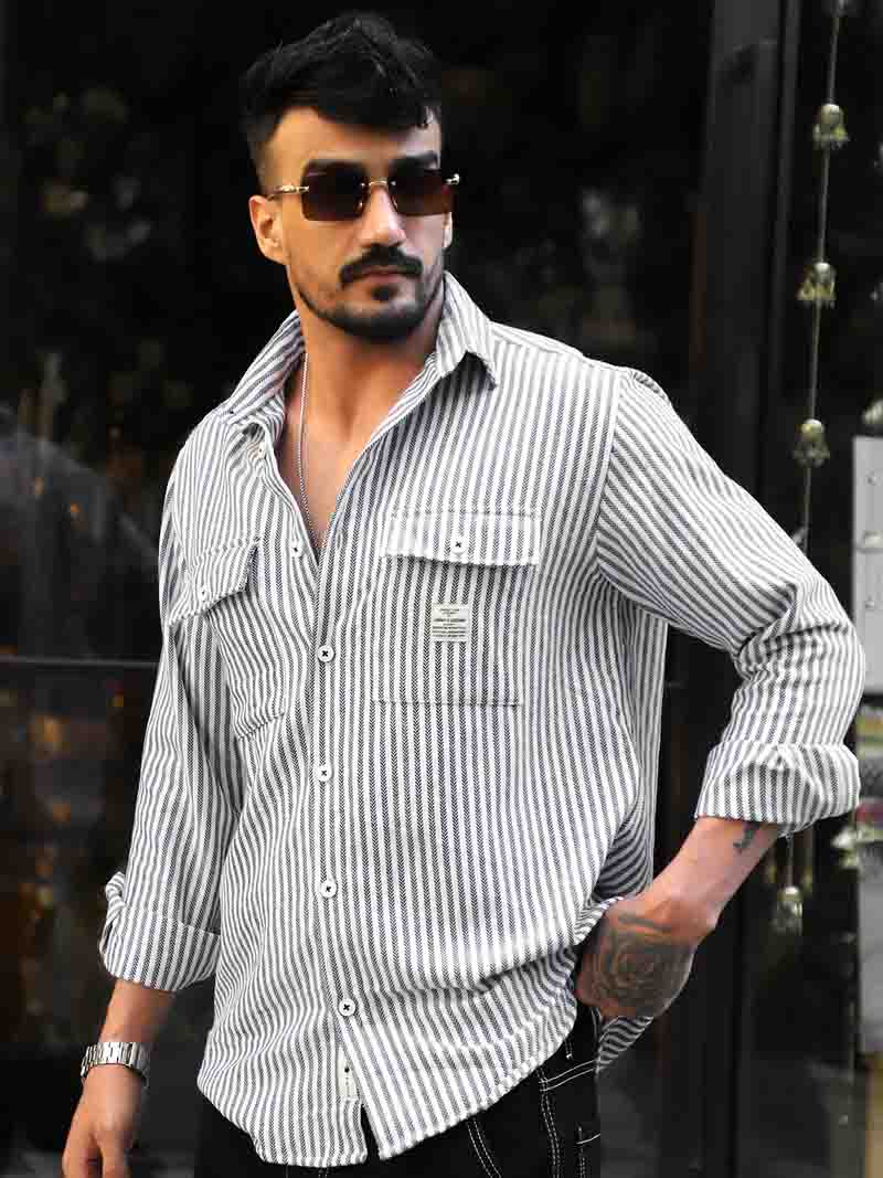 Chiron Thread White Stripe full sleeve Shirt