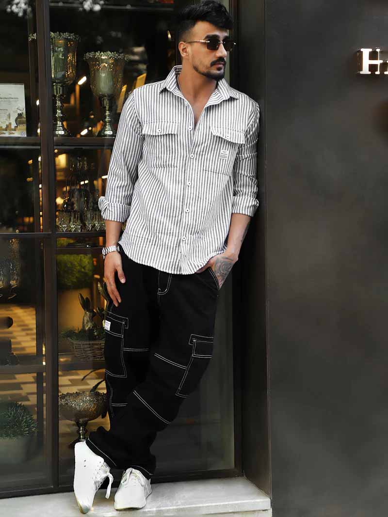 Chiron Thread White Stripe full sleeve Shirt