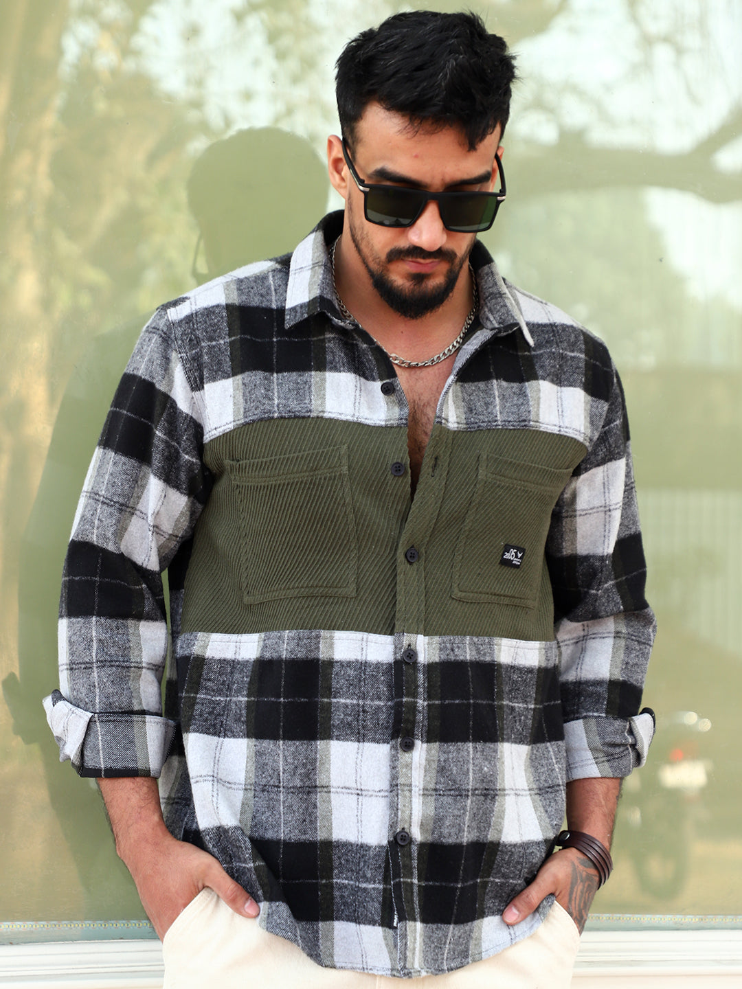 Thunderbird Basil Green Check Full Sleeve Shirt