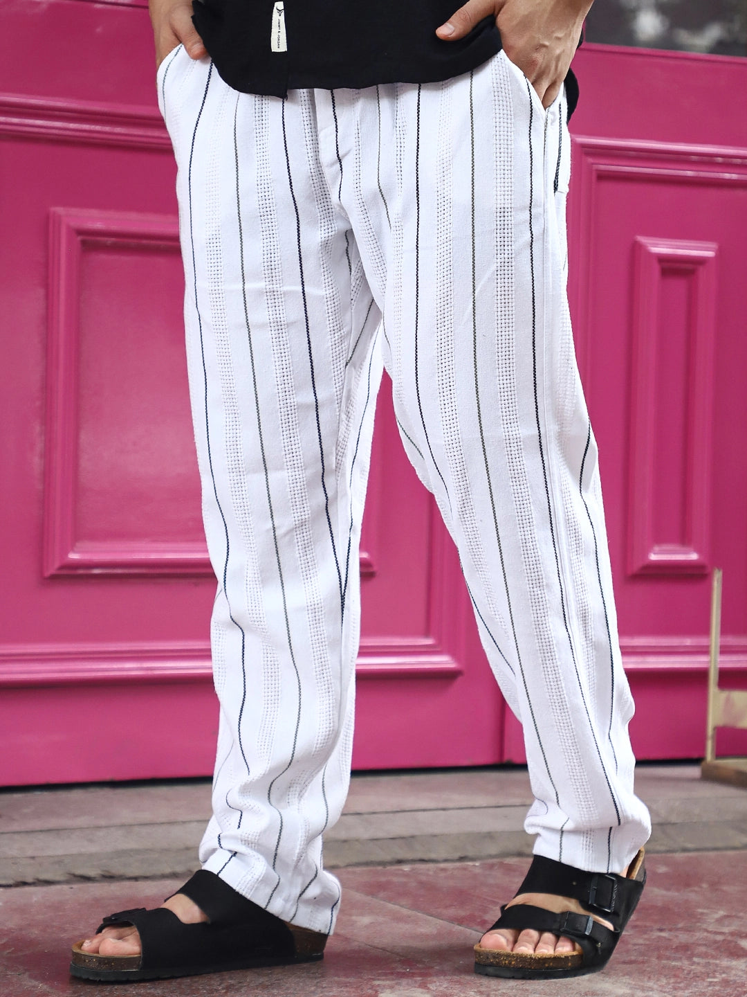 Kyzen White Stripe Baggy Fit Trouser