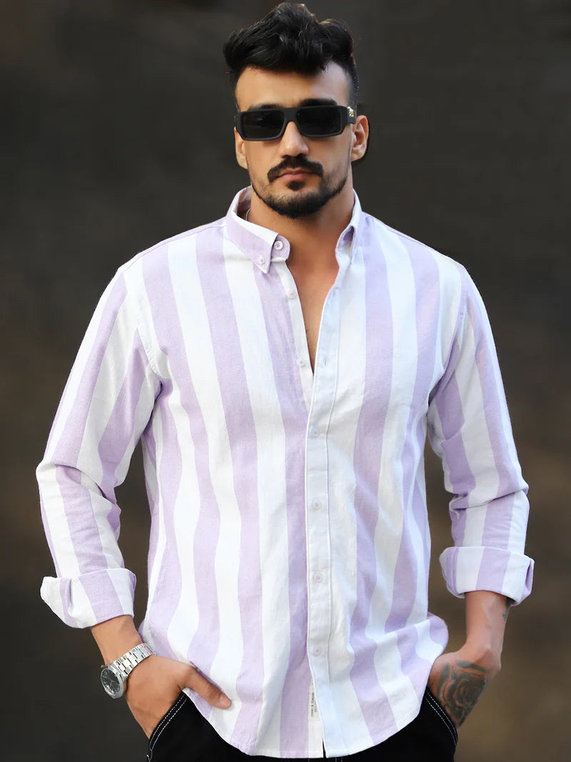Oaken Espresso Lavender Stripe Linen Shirt