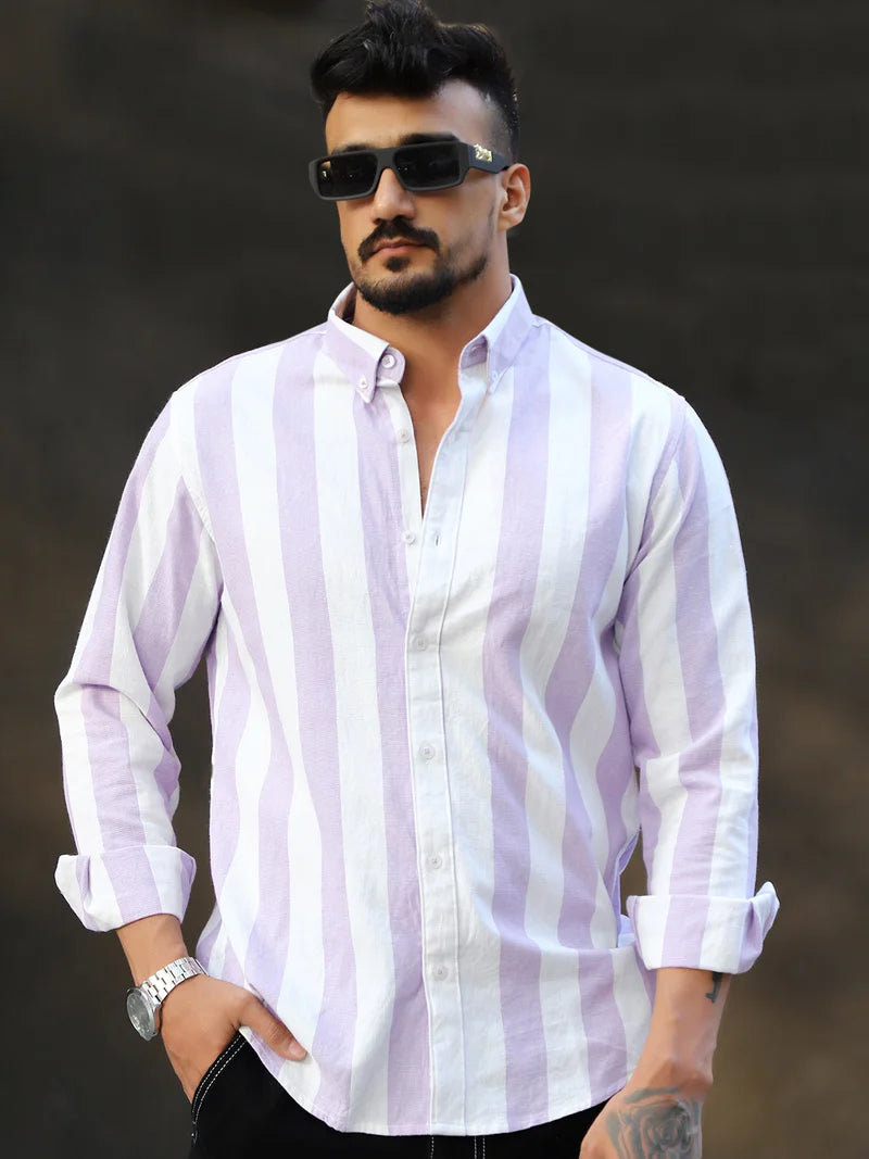 Oaken Espresso Lavender Stripe Linen Shirt