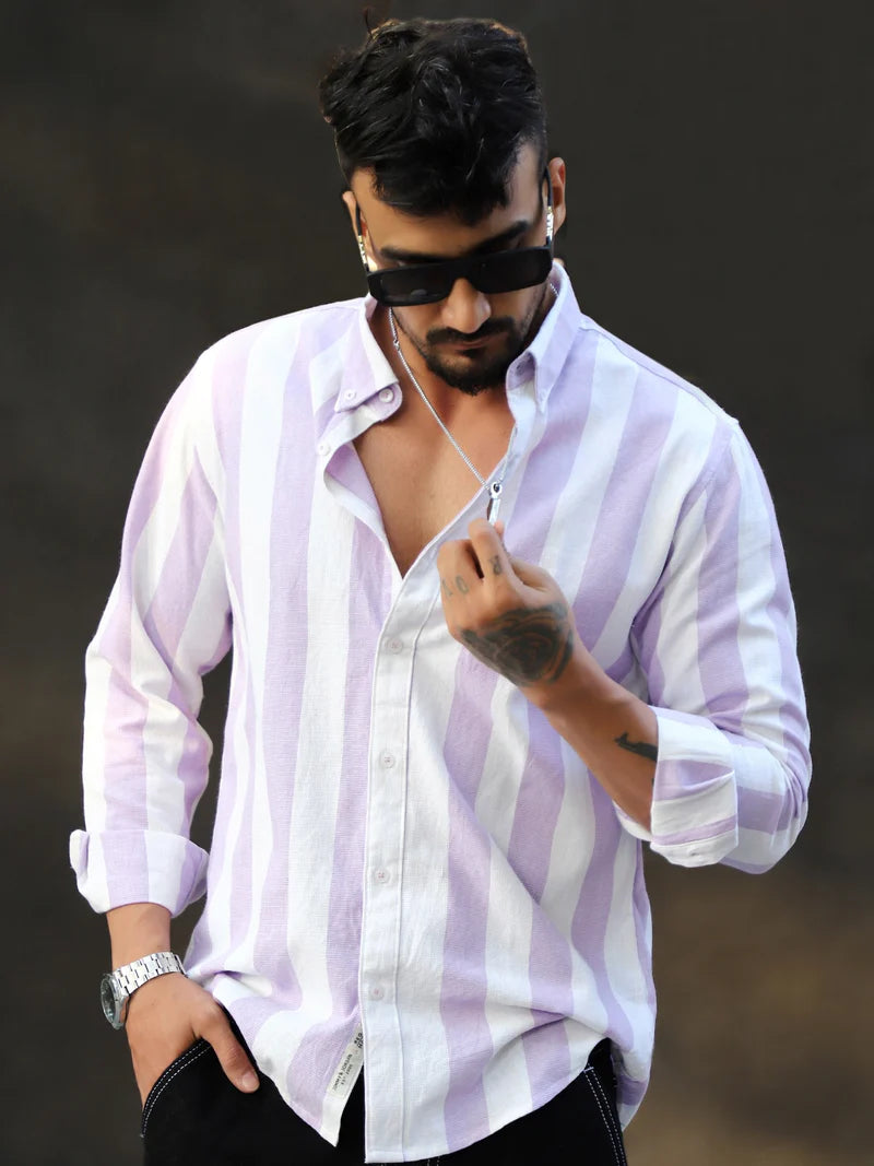 Oaken Espresso Lavender Stripe Linen Shirt