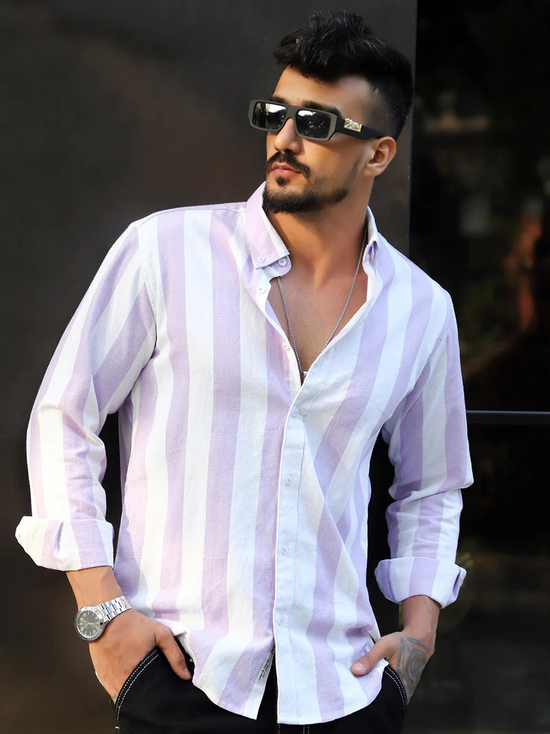 Oaken Espresso Lavender Stripe Linen Shirt