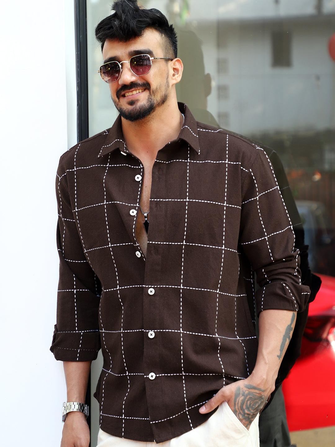 Skywave Dark Brown Check Full Sleeve Shirt