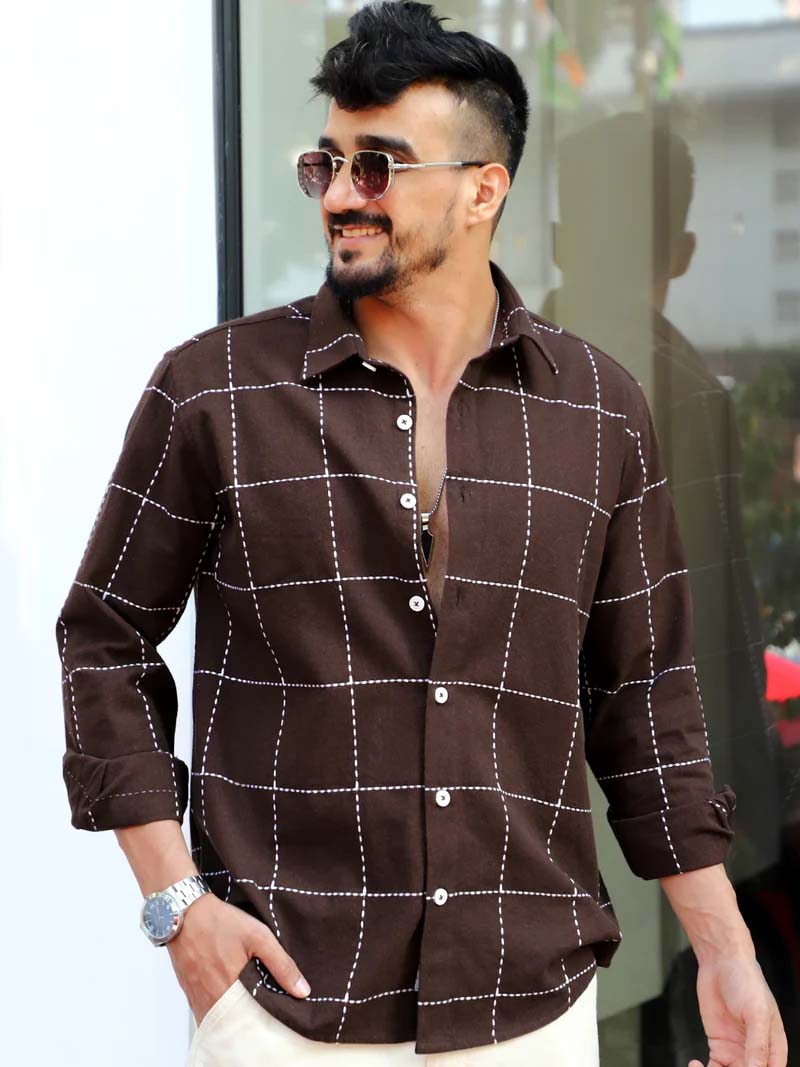 Skywave Dark Brown Check Full Sleeve Shirt