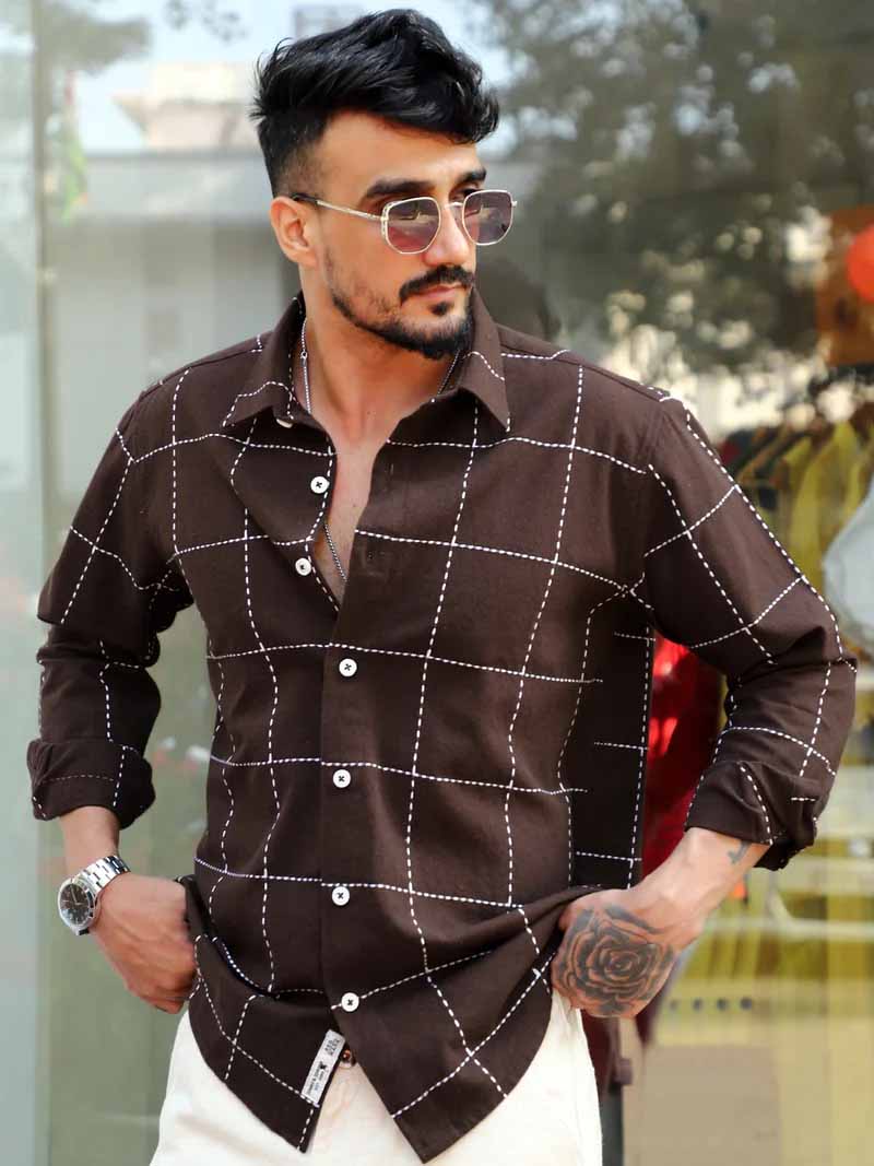 Skywave Dark Brown Check Full Sleeve Shirt