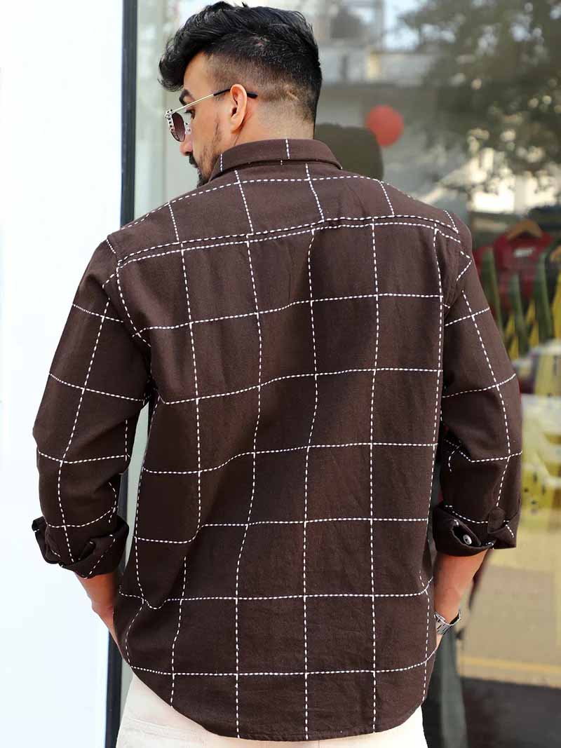 Skywave Dark Brown Check Full Sleeve Shirt