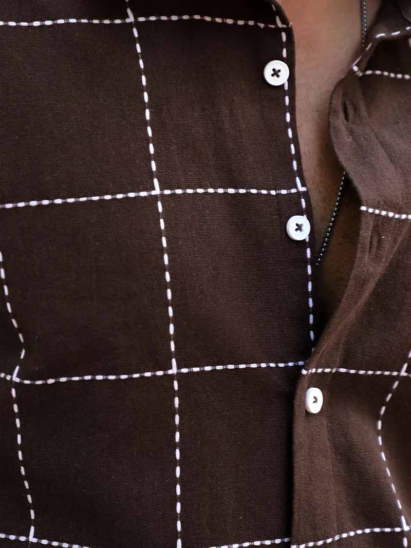 Skywave Dark Brown Check Full Sleeve Shirt