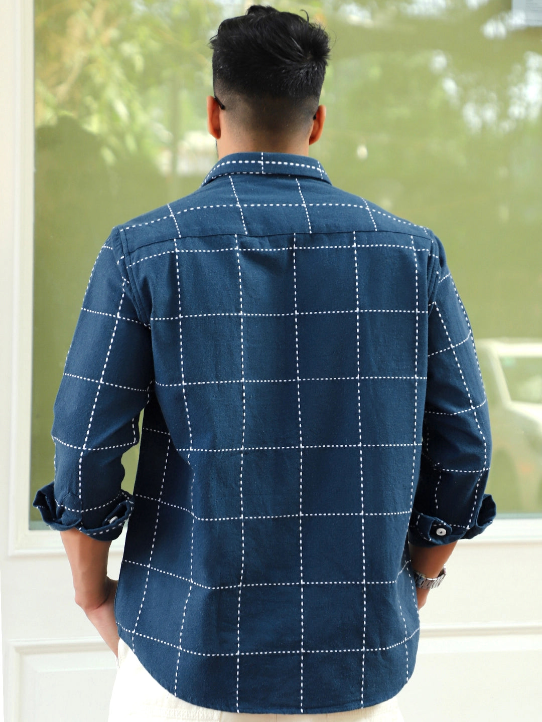 Skywave Teal Blue Check Full Sleeve Shirt