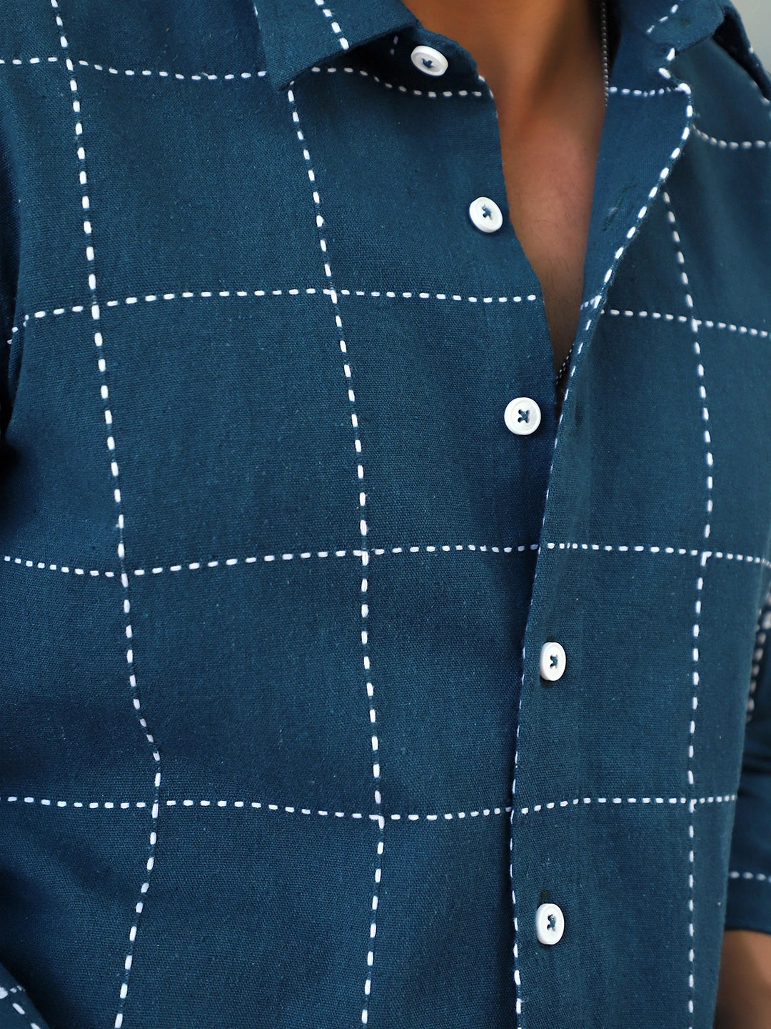 Skywave Teal Blue Check Full Sleeve Shirt