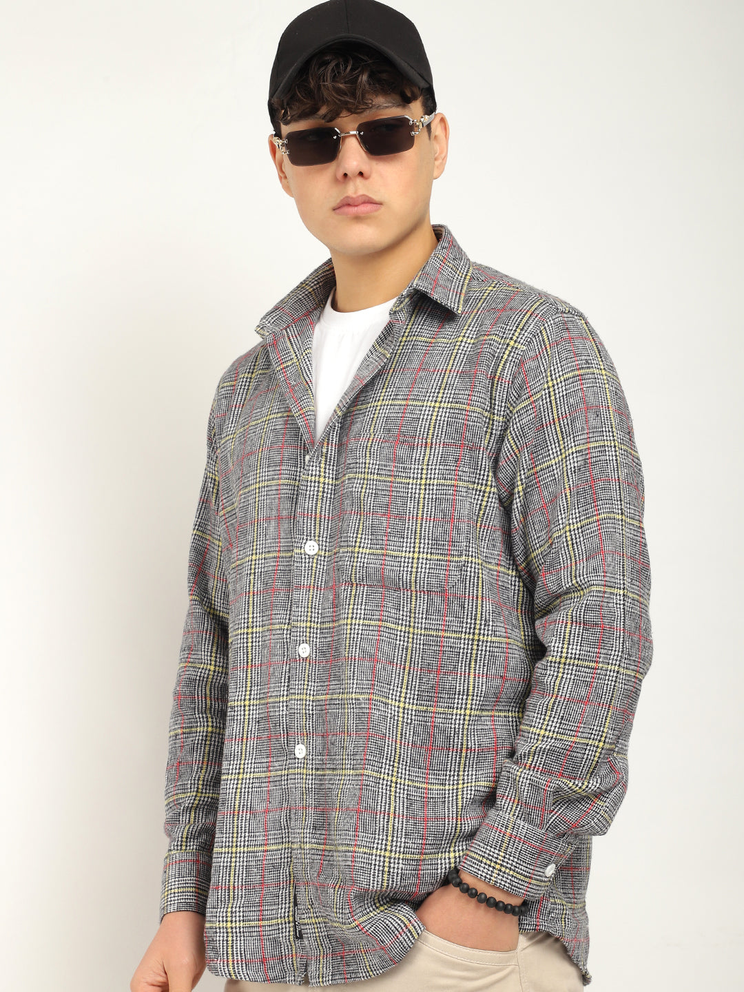 White Check Shirt Men