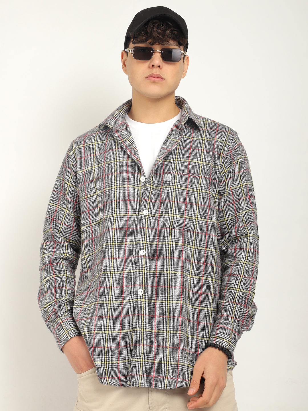 White Check Shirt Men