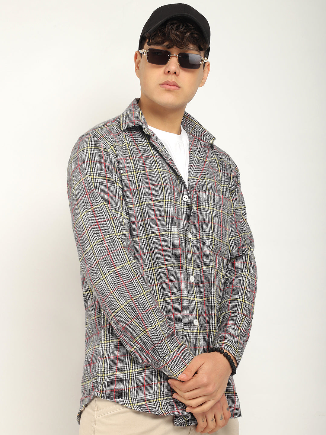 White Check Shirt Men