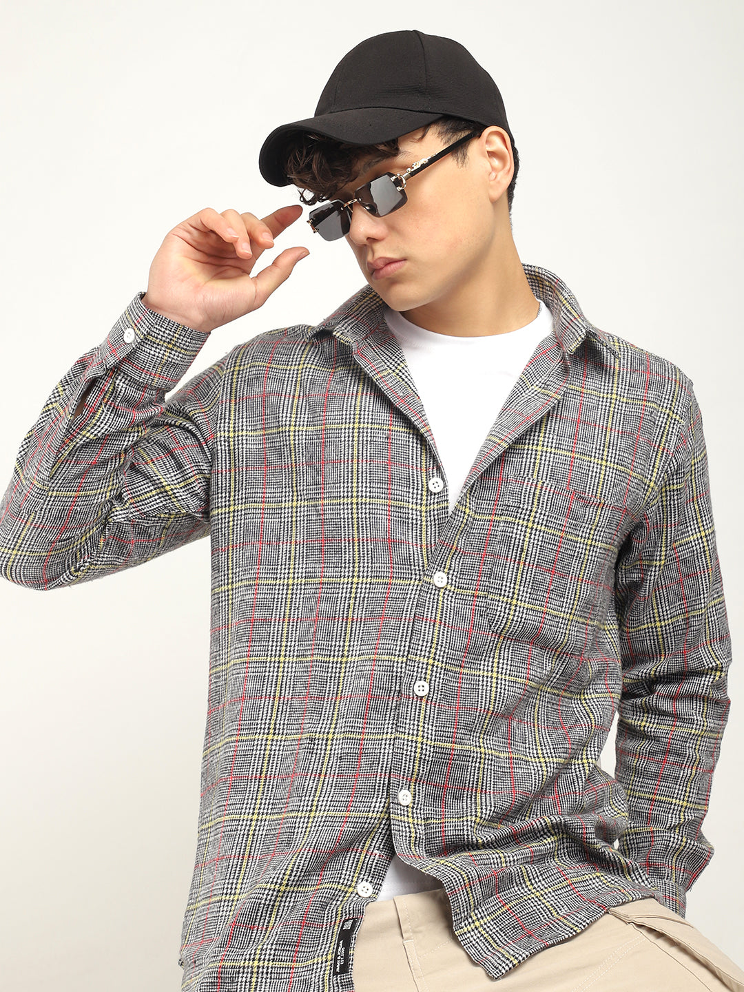 White Check Shirt Men