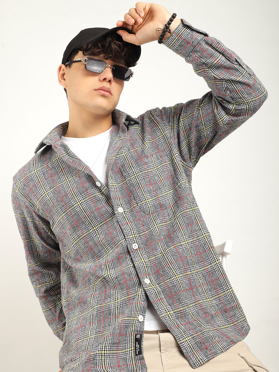 White Check Shirt Men