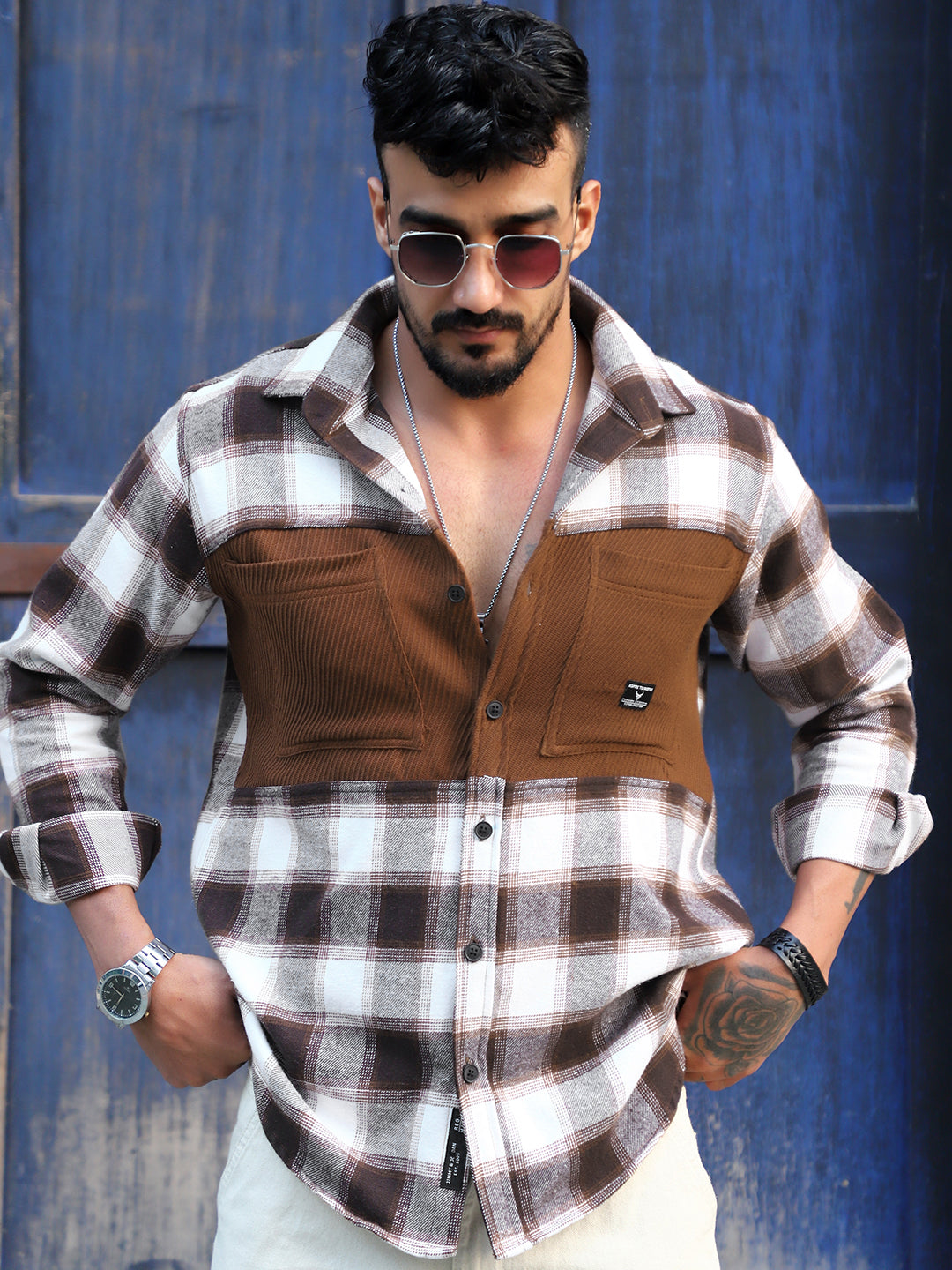 Thunderbird  Mocha Brown Check Full Sleeve Shirt