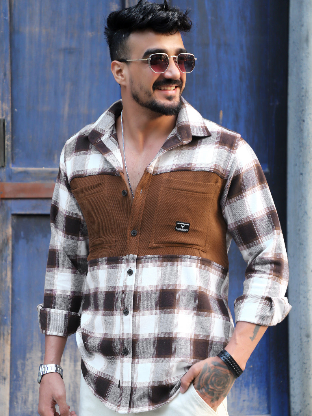 Thunderbird  Mocha Brown Check Full Sleeve Shirt