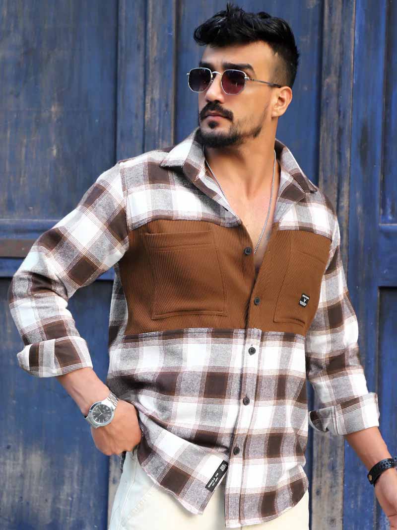 Thunderbird Mocha Brown Check Full Sleeve Shirt