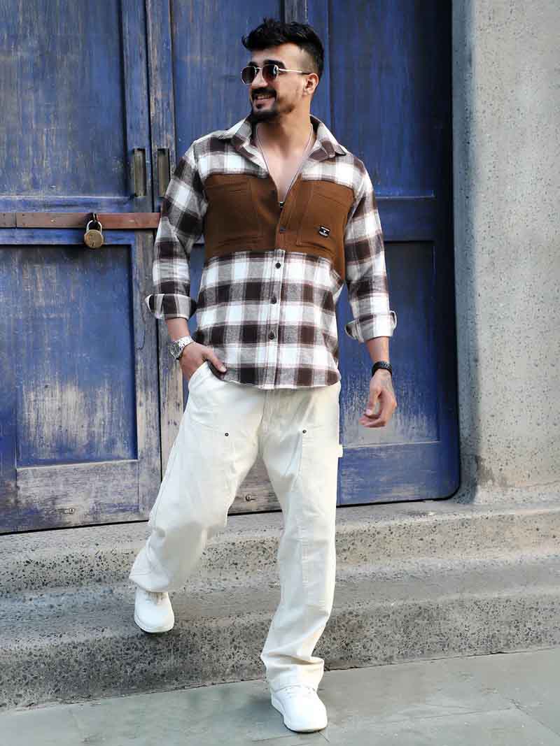 Thunderbird Mocha Brown Check Full Sleeve Shirt