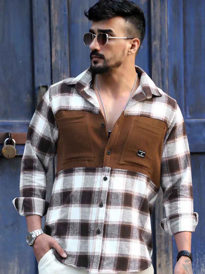Thunderbird Mocha Brown Check Full Sleeve Shirt
