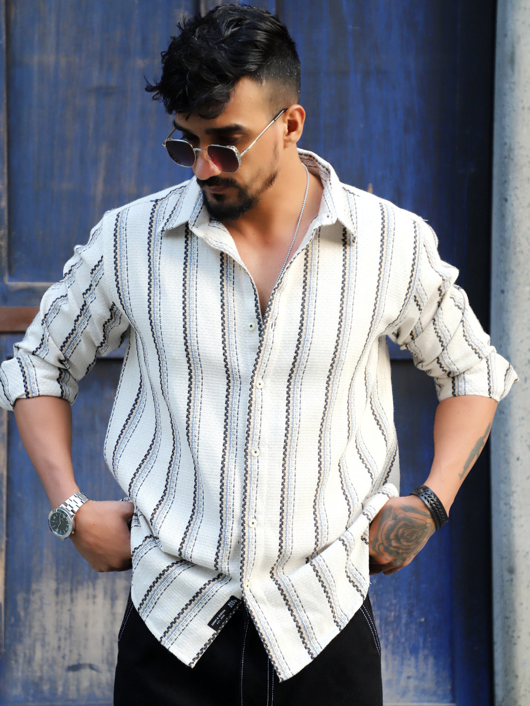 Miura Mood White Stripe Full Sleeve Shirt