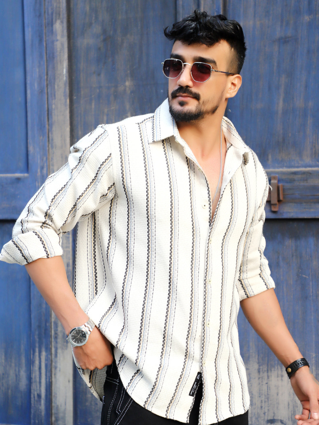 Miura Mood White Stripe Full Sleeve Shirt