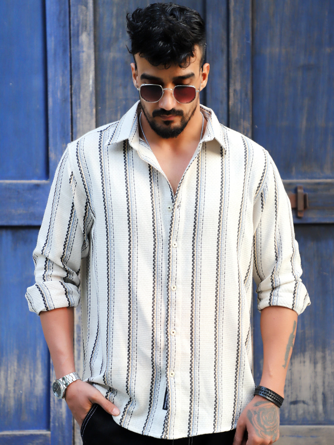 Miura Mood White Stripe Full Sleeve Shirt