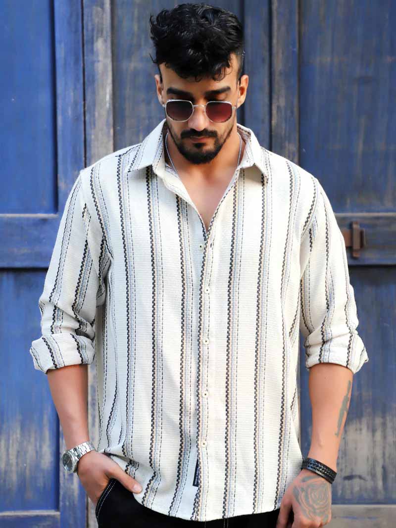 Miura Mood Cream Stripe Full Sleeve Shirt