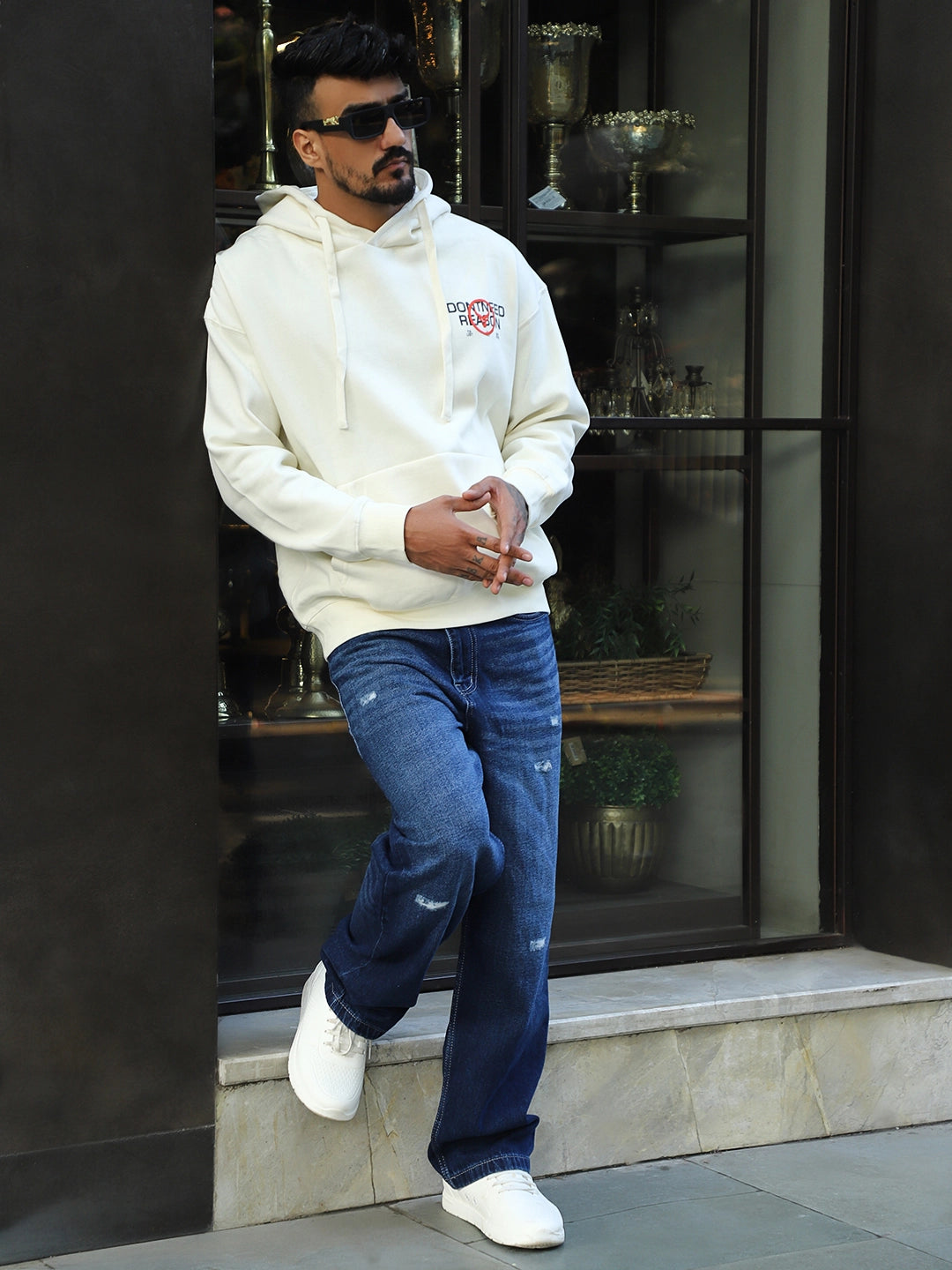 Savile Row Style White Oversized Hoodie